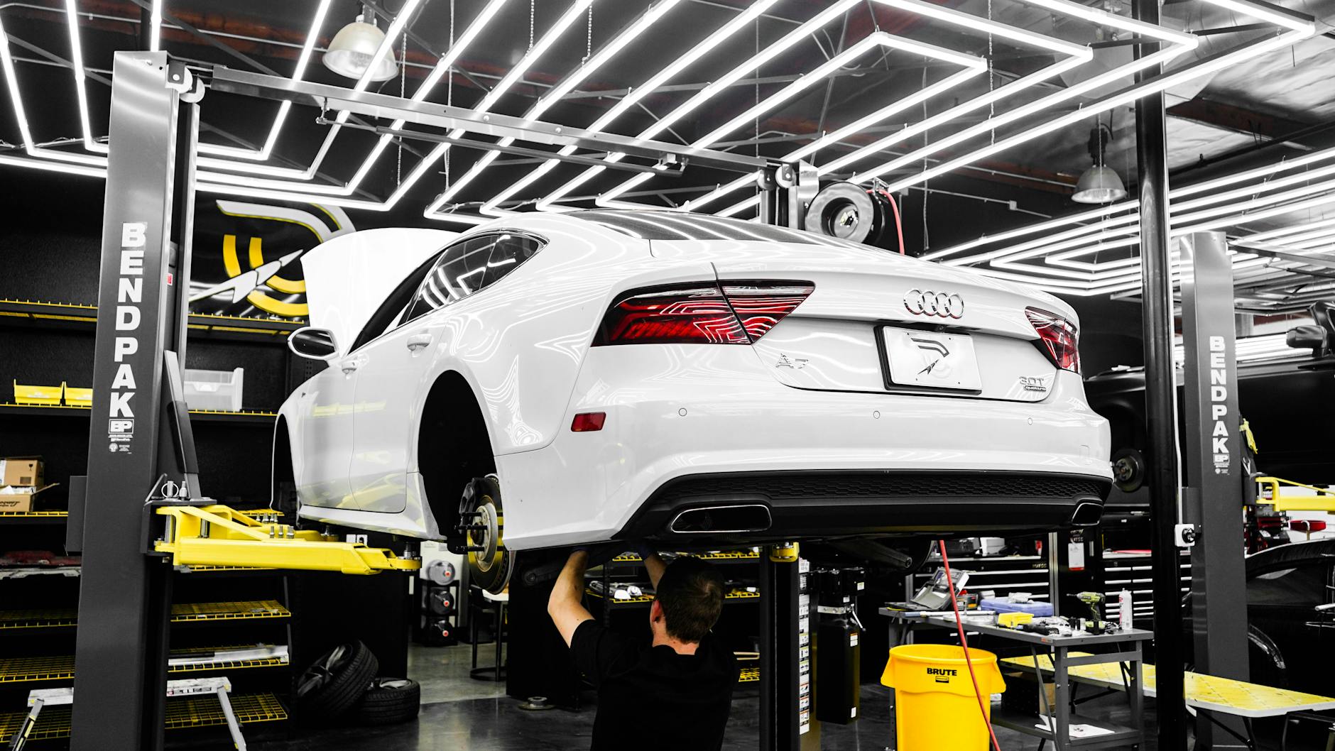 car in an auto repair garage